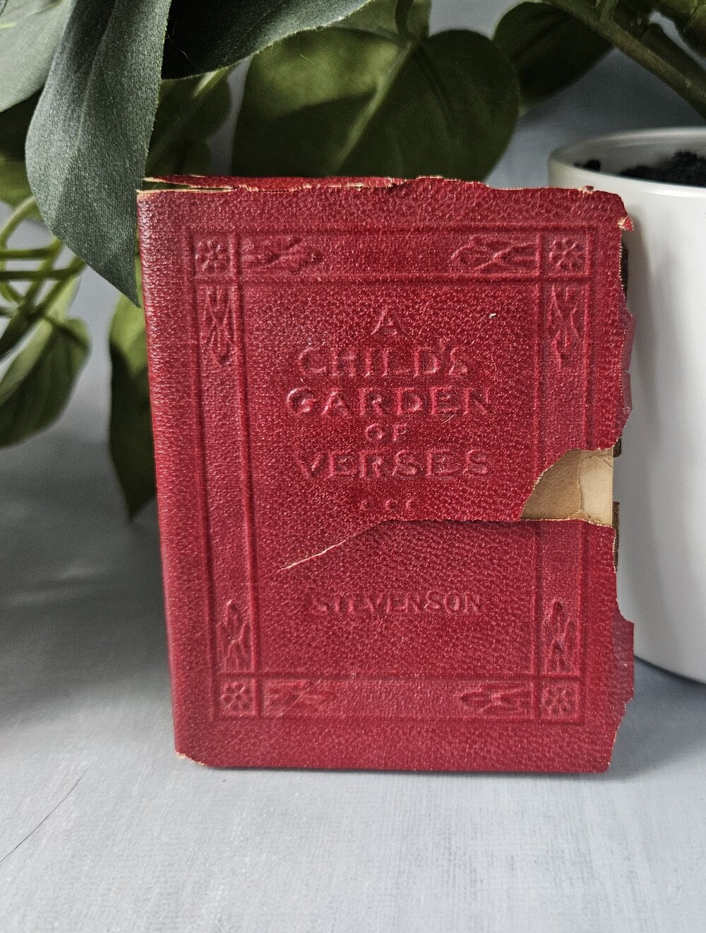 Vintage Little red Leather Library 1920's, A Child's Garden of Verses by Robert